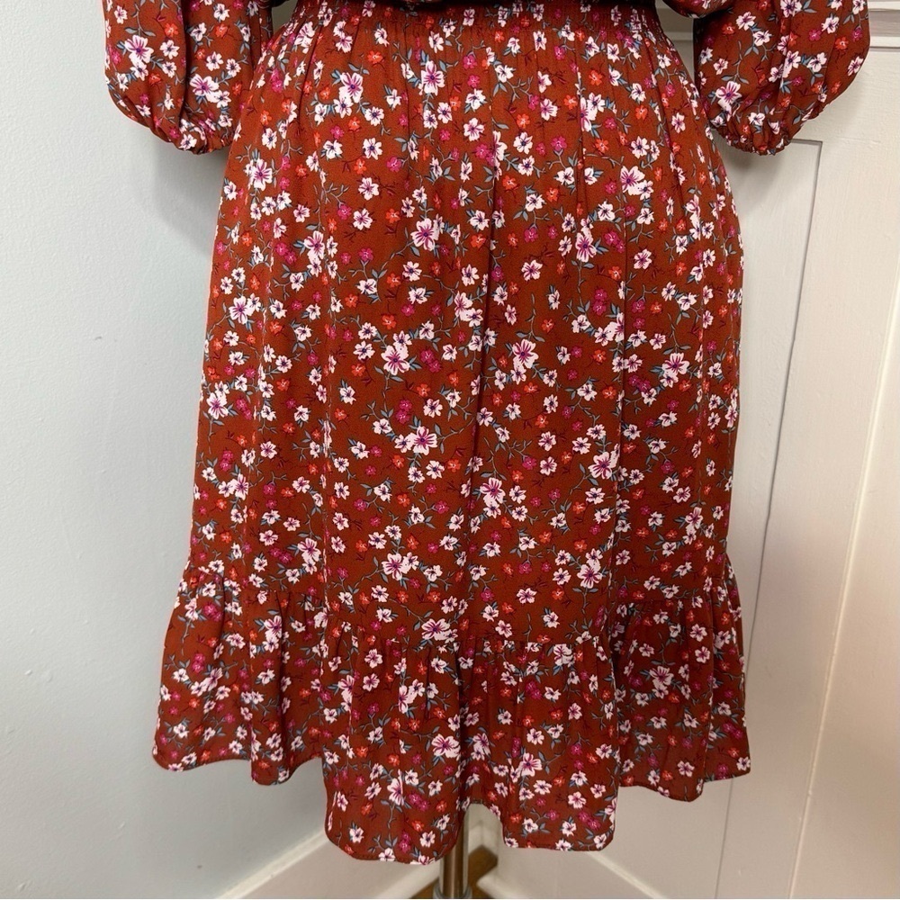 Nanette Lepore Orange Floral Ruffles Fit & Flare Dress Size 10 Medium - Picture 7 of 10
